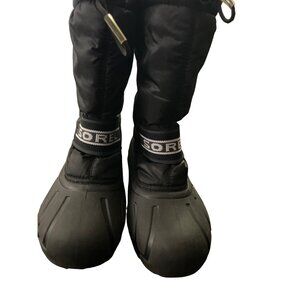 Sorel Youth Snow Boots Size 4 Nylon & Rubber Black Winter Footwear Made In Vietn